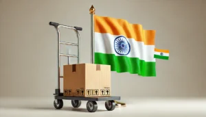 A brown package box with Indian flag.webp