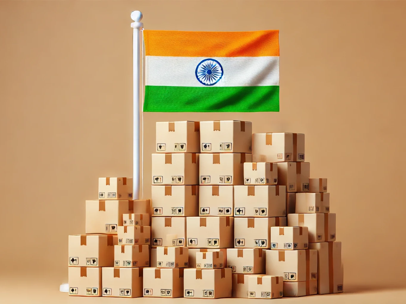 a flag of India with plain brown boxes